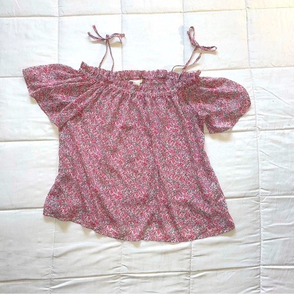 H&M Flowey Off Shoulder Top Neck Detail Tie Up Shoulder Detail | Pink w/Flowers - Picture 2 of 5